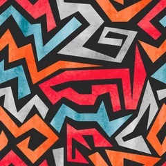 Behang Aquarel graffiti naadloze patroon. Vector kleurrijke geometrische abstracte achtergrond. © Afanasia