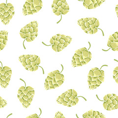 Hops seamless pattern. Vector background with hop cones isolated on white. 