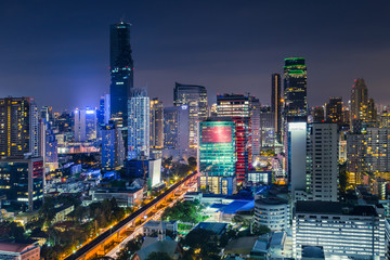 Fototapeta na wymiar Bangkok metro night cityscape, Landscape of urban night view.