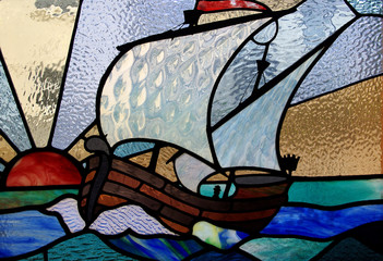 A stained glass ship