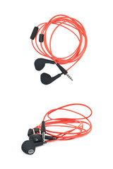 Pair of red headphones isolated