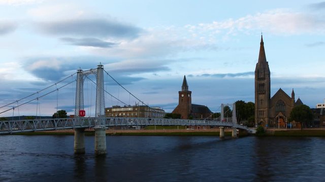 4K UltraHD Timelapse of cathedrals and bridge in Inverness in Scotland