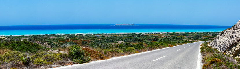 Landscapewith a road along the sea, Rhodes, Greece