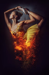 Fototapeta na wymiar Ballerina in a fire. Digital art