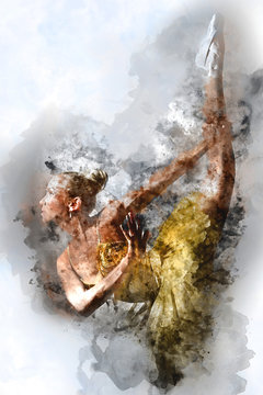 Lovely ballerina. Digital watercolor painting.