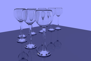 leere Weingläser auf einer glänzenden Oberfläche stehend