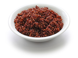 cooked bhutanese red rice isolated on white background