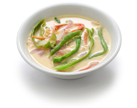 ema datshi (traditional chili cheese stew), bhutanese cuisine isolated on white background