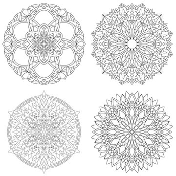 Mandalas. Collection ornament pattern.  Antistress coloring book or tatoo. Vector illustration.