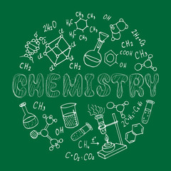 hand drawn chemistry doodles vector illustration