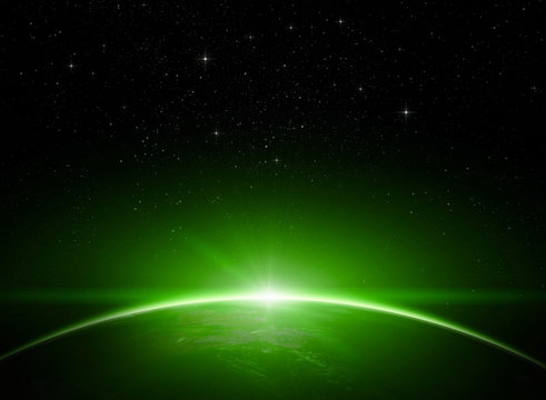 Fototapeta Green dawn in space