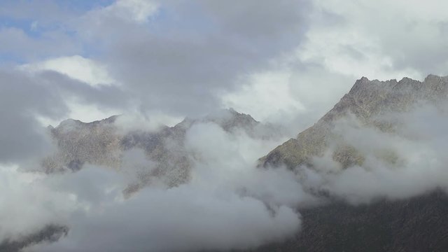 Epic mountains video handheld. Kazbegi, Stepantsminda; July 2016. Georgia