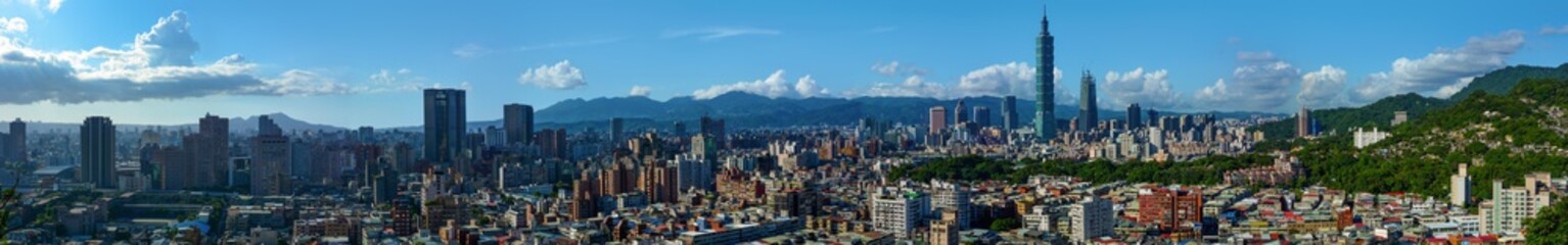 Fototapeta na wymiar Super wide panorama of the modern city of Taipei, the capital of Taiwan