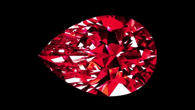 Iridescent Ruby Pear Cut. Looped. Alpha Matte. 3D Animation.
