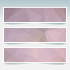 Horizontal banners set with pink polygonal triangles. Polygon background