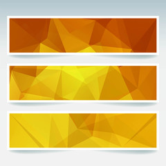 Naklejka na ściany i meble Horizontal banners set with golden polygonal triangles. Polygon background