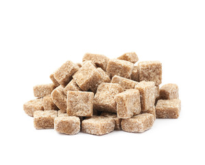 Pile of brown sugar cubes isolated