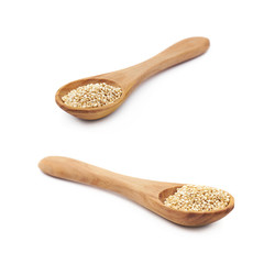 Spoon filled with quinoa seeds isolated