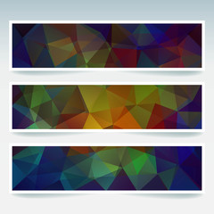 Horizontal banners set with polygonal triangles. Polygon background. 
