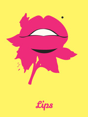 Lip imprint. Silhouette mouth. Silhouette of rose