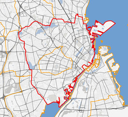 Map of Copenhagen city. Denmark roads