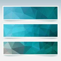 Horizontal banners set with blue polygonal triangles. 