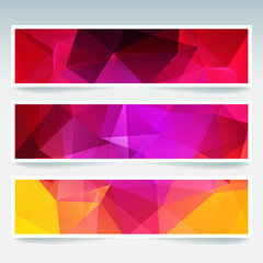 Fototapeta premium Horizontal banners set with polygonal triangles. Polygon background. Yellow, orange, red colors