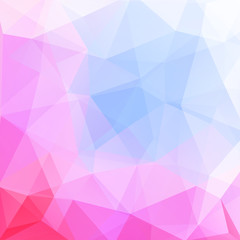 Background made of pink, blue triangles. Square composition 
