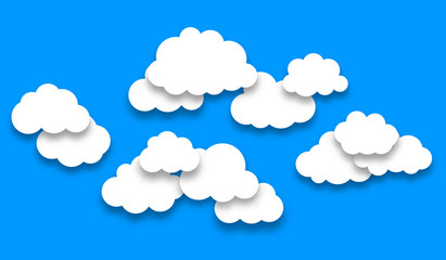 Flat design cloudscapes collection. White cloud on blue sky. 