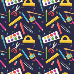Seamless pattern of stationery for school.