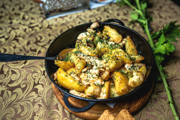 Stewed potatoes in a pan