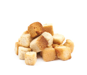 Pile of garlic croutons isolated