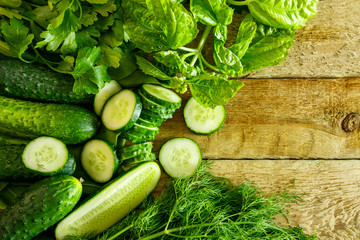 Green vegetables, plants and herbs