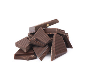 Pile of chocolate bar pieces isolated