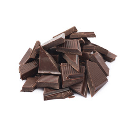 Pile of chocolate bar pieces isolated