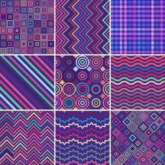Obraz premium Set of seamless abstract background, 9 geometric pattern, vector