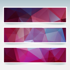 Vector banners set with polygonal abstract triangles. 