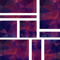 Vector banners set with purple polygonal abstract triangles. 