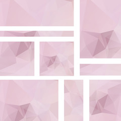 Vector banners set with polygonal abstract pink triangles. 