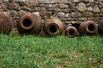 Old clay wine barrels in Geordian monastery