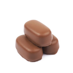 Chocolate coated toffee candy isolated