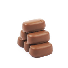 Chocolate coated toffee candy isolated