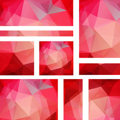 Vector banners set with polygonal abstract red triangles. 