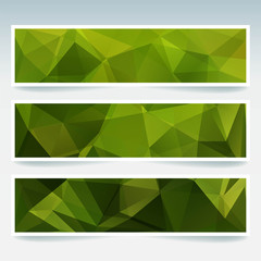 Fototapeta premium Vector banners set with polygonal abstract green triangles. 