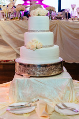 Image of a beautiful wedding cake at  reception