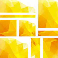 Vector banners set with polygonal abstract yellow triangles. 