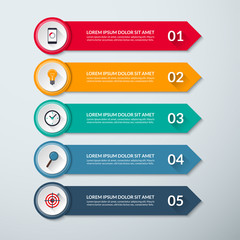 Arrow infographic elements. Vector design template with 5 options. Can be used for diagram, graph chart, report, plan, strategy, data visualization, web design