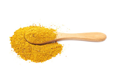 Pile of powdered curry spice isolated