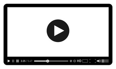 Black and white video player template for web and mobile apps flat style. Vector illustration © boxerx