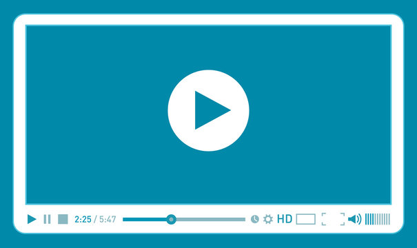 Cyan video player template for web and mobile apps flat style. Vector illustration